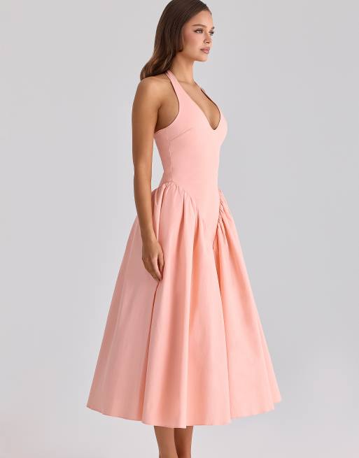 House of CB - Marilyn - Robe d'été mi-longue en coton à dos nu - Pêche, 4 de 4