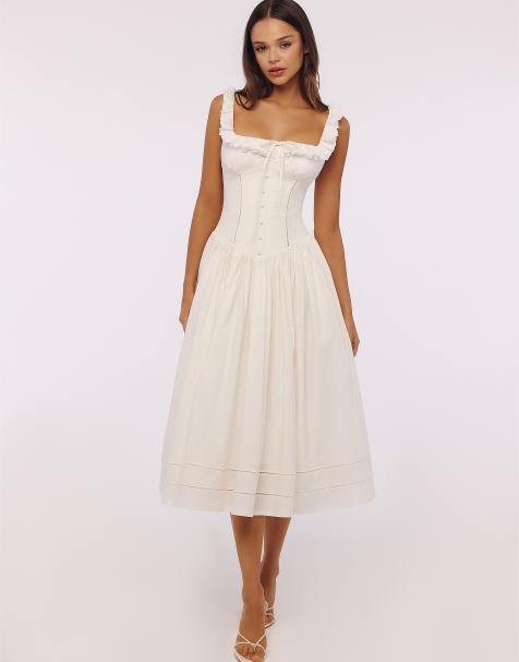 House of CB - Mathilde - Robe mi-longue avec finitions en broderie anglaise - Blanc - view 1