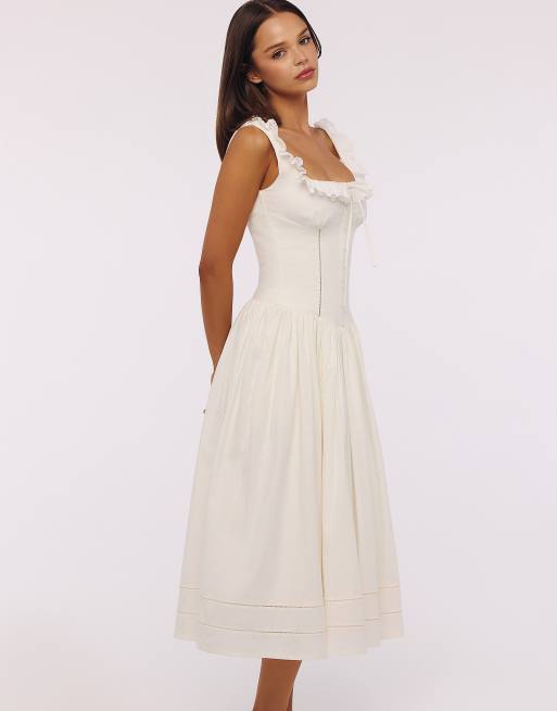House of CB - Mathilde - Robe mi-longue avec finitions en broderie anglaise - Blanc, 3 de 4