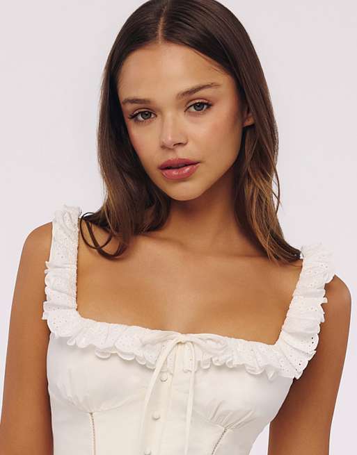 House of CB - Mathilde - Robe mi-longue avec finitions en broderie anglaise - Blanc, 4 de 4