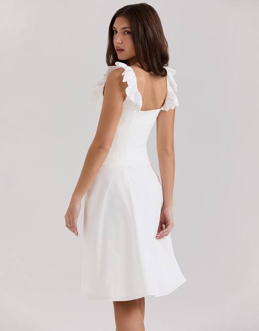 House of CB - Mathilde - Robe mi-longue avec finitions en broderie anglaise de coton - Blanc, 2 de 4