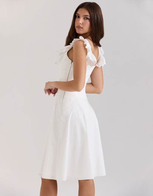 House of CB - Mathilde - Robe mi-longue avec finitions en broderie anglaise de coton - Blanc, 4 de 4