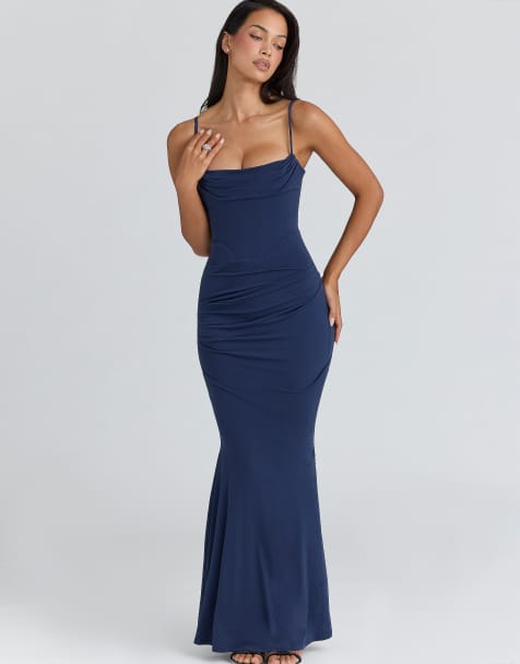 House of CB Milena robe longue corsetée bleu marine - view 1