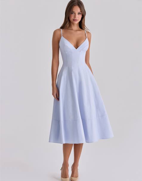 House of CB - Millie Bluebell - Prendisole midi in cotone con laccetti color giacinto - view 1