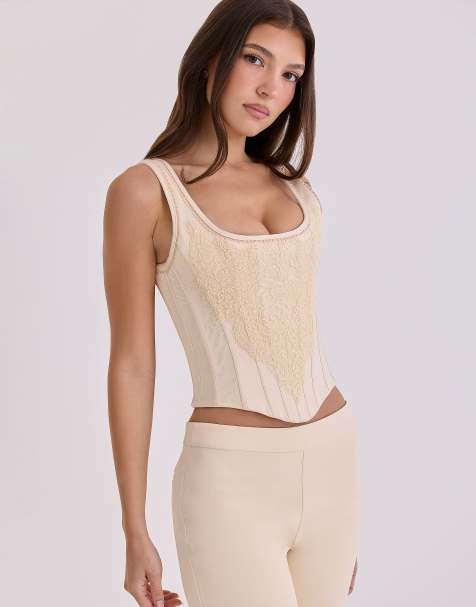 House of CB - Mimi - Satijnen korsettop met vintage ivoorkleurige borduursels in ivoorwit - view 1