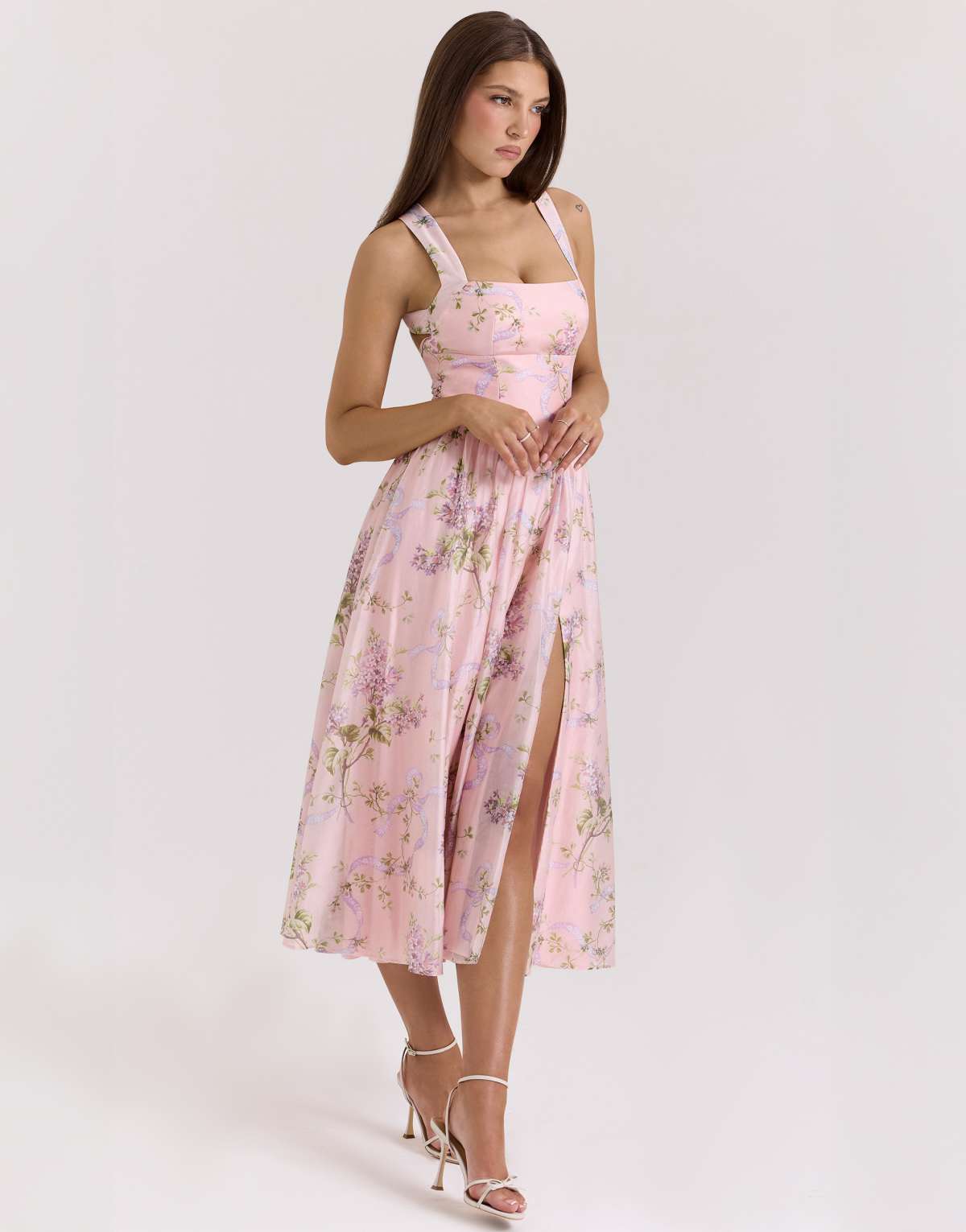 House of CB Minerva chiffon midi sundress in pink floaty