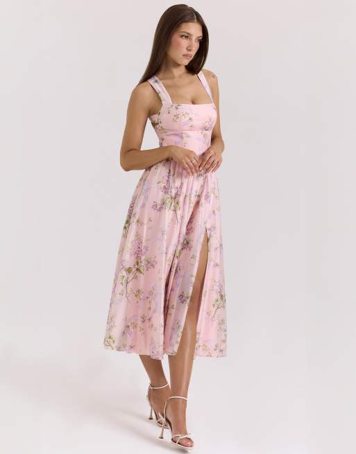 House of CB Minerva chiffon midi sundress in pink floaty