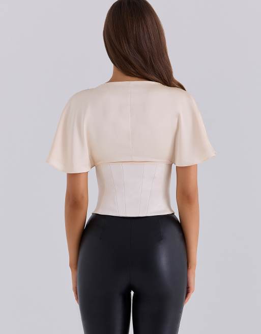 House of CB Mya flutter sleeve corset top in pearl, 2 of 4