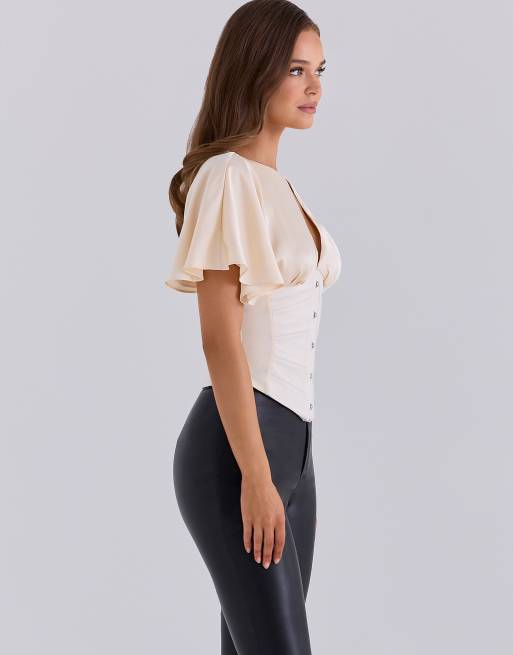House of CB Mya flutter sleeve corset top in pearl, 4 of 4
