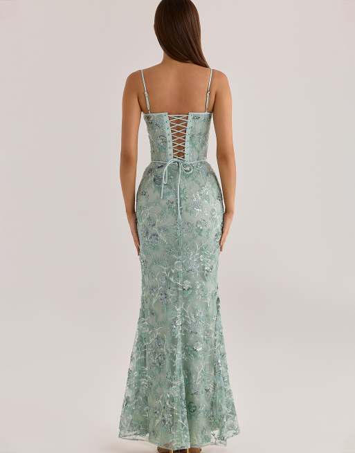 House of CB - Naima - Robe corset longue ornée de perles à la main - Jade, 2 de 4