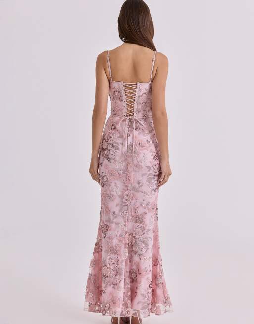 House of CB - Naima - Robe corset longue ornée de perles à la main - Rose, 4 de 4