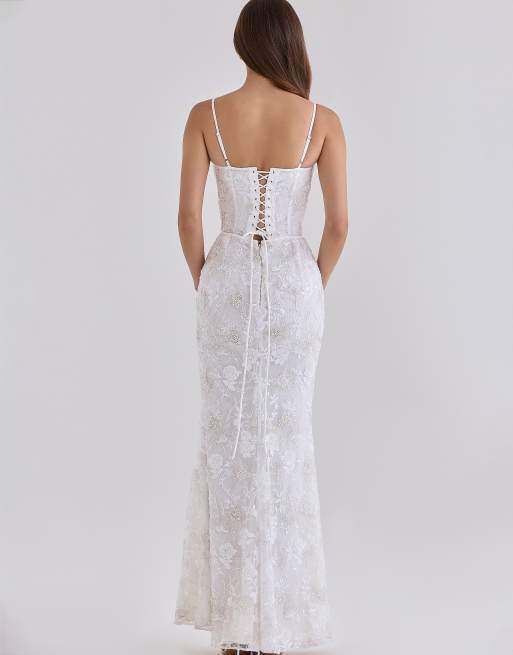 House of CB Naima robe longue corset ornée de perles cousues à la main en blanc, 2 de 4