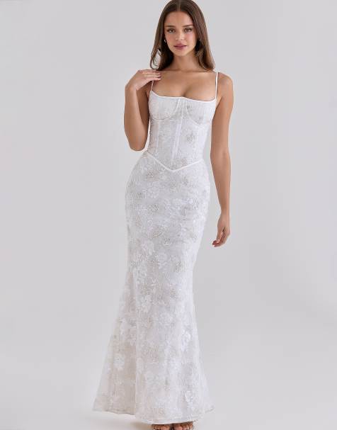 House of CB Naima white hand beaded embellished corset maxi dress in white - view 1