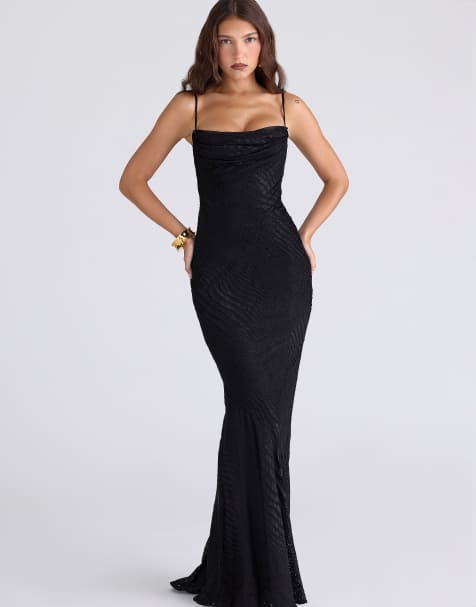 House of CB Nalani black burnout satin maxi gown in black - view 1