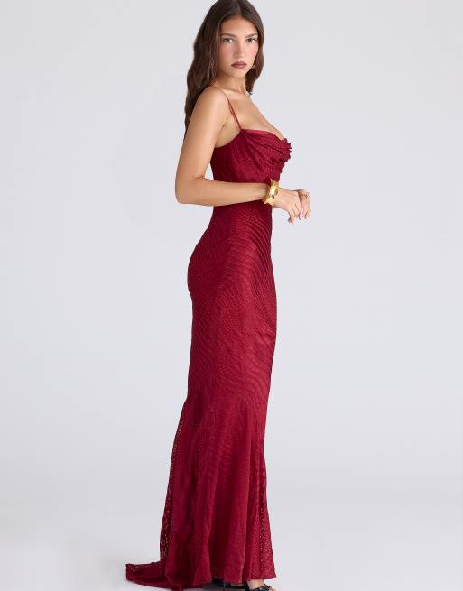 House of CB Nalani deep red devoré satin maxi gown - limited edition in deep red, 4 of 4