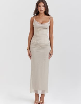 House of CB Nalini maxi dress in sand-Neutral