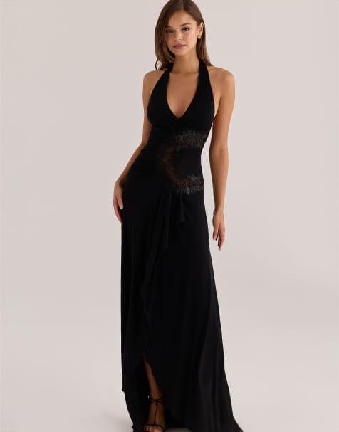 House of CB – Natalina – Limited Edition – Besticktes Maxikleid in Schwarz mit handgefertigter Perlenverzierung - view 1