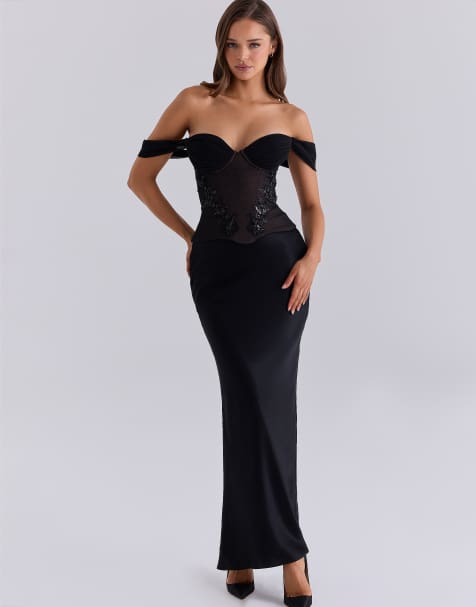 House of CB Nili midnight satin maxi skirt in midnight - view 1