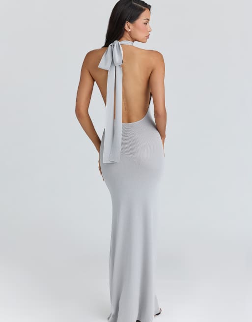 House of CB Nova silver grey halter neck backless maxi dress in grey, 3 of 4