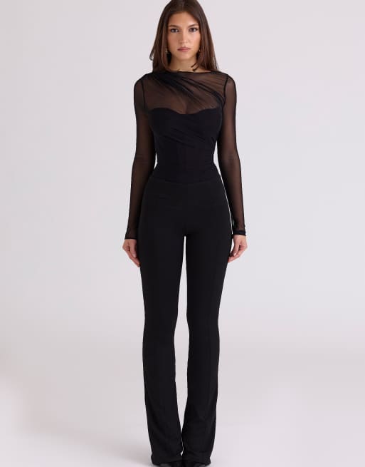 House of CB Orelia black draped mesh bodysuit in black, 4 of 4