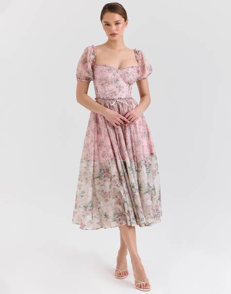 House of CB Penelope chiffon midi dress in pink - LPINK - view 1