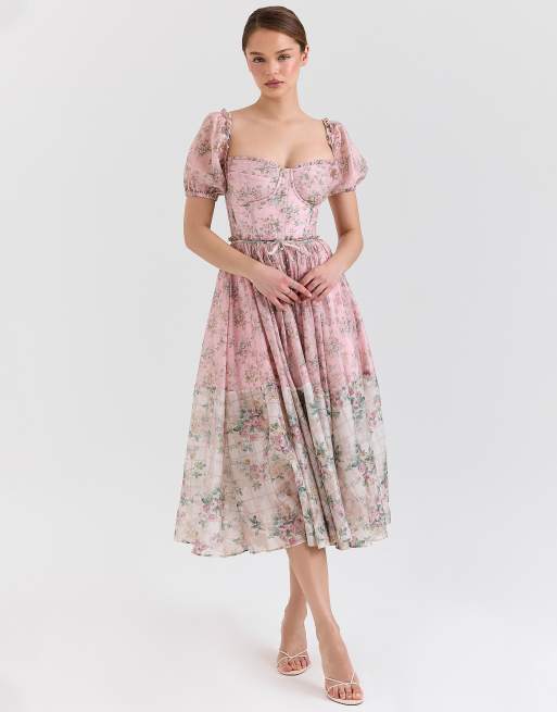 House of CB Penelope floral chiffon midi dress in pink
