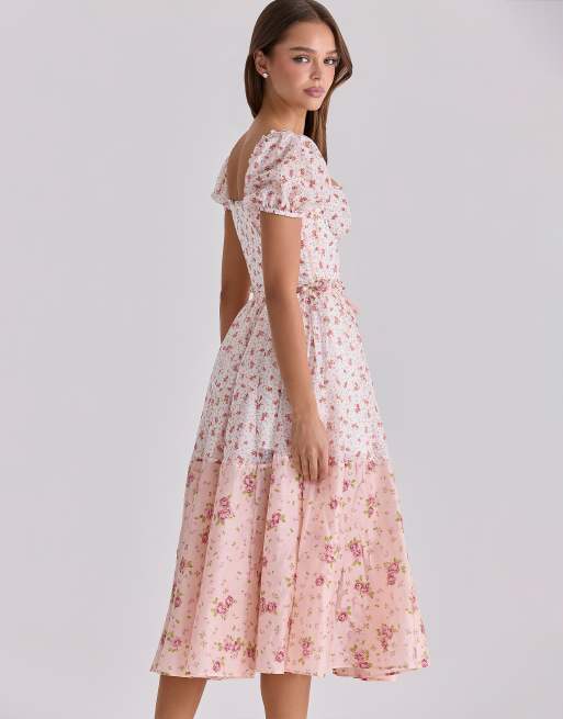 House of CB Penelope robe midi en georgette à ruban, imprimé roses blanches - MULTI, 2 de 4