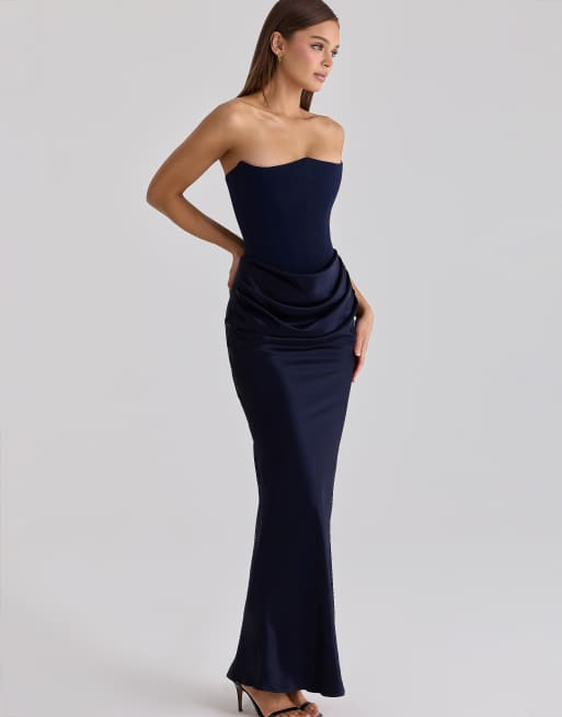 house of cb blue strapless dress Clothing: Midi Dresses: 'Bellina' Midnight Blue Strapless Bow Midi Dress