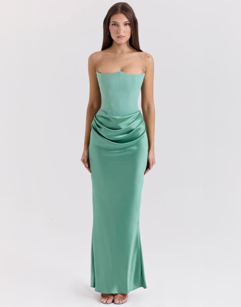 House of CB Persephone strapless corset maxi dress in jade - TURQUOISE - view 1