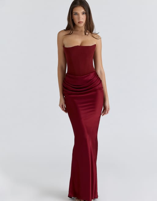 house of cb red corset dress 'Tamara' Strapless Hire (Cherry Red) Made from Duchess satin and power mesh Clothing : Mini Dresses :