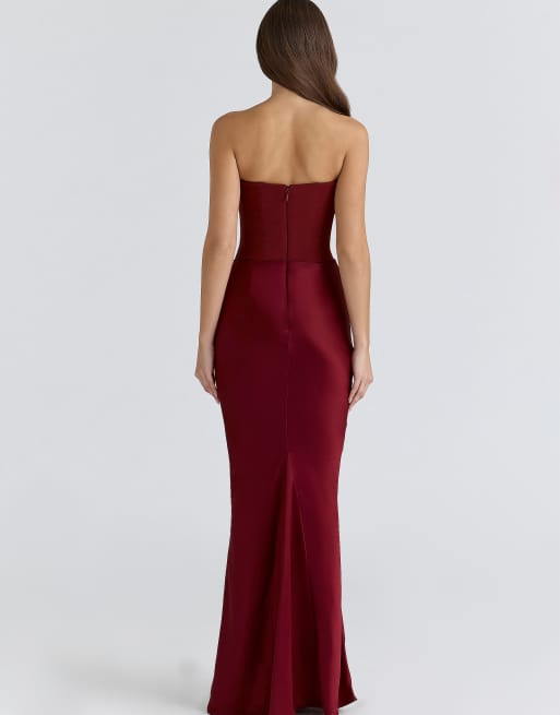 House of CB Persephone wine strapless corset maxi dress in wine