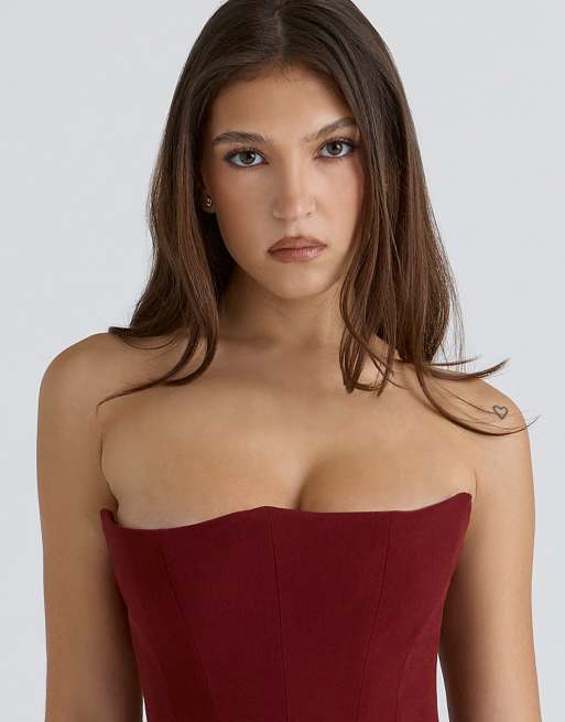 House of CB Persephone wine strapless corset maxi dress in wine | ASOS