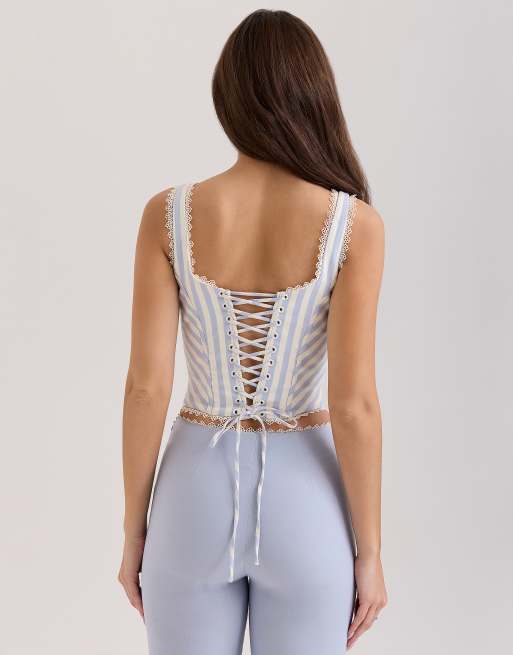 House of CB Petra corset top in blue, 2 of 4