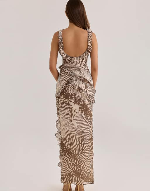 House of CB - Pixie - Vestito lungo in georgette con stampa e volant, 2 di 4