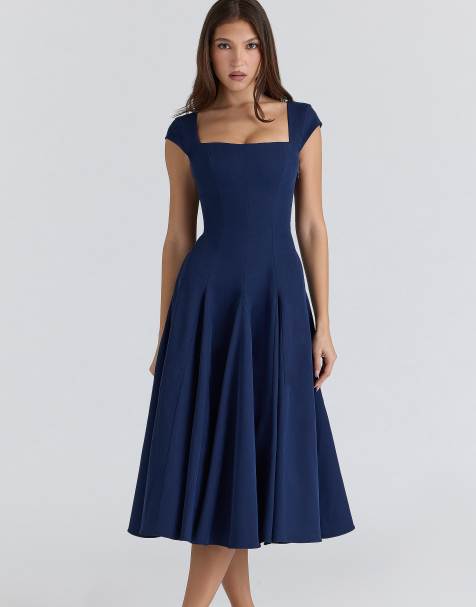 House of CB Raisa navy lace back twill midi dress in navy