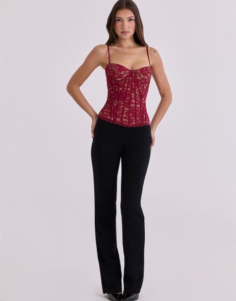 House of CB Rania wine lace corset top in wine - view 1