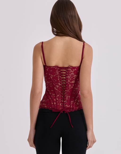 House of CB Rania wine lace corset top in wine, 2 of 4