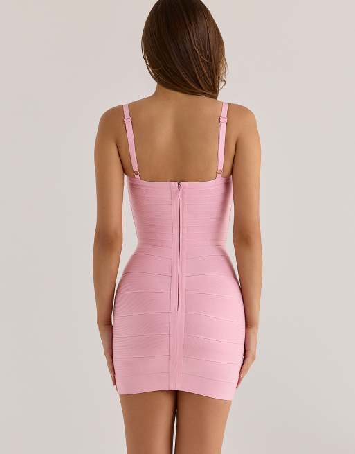 House of CB robe bandage courte à taille en V lychee rose, 2 de 4