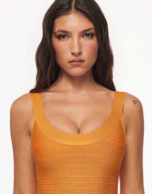 House of CB robe courte bandage à col rond échancré en mango - orange, 2 de 4