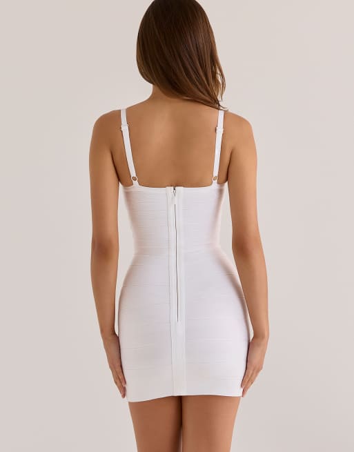 House of CB robe courte bandage à taille en V, blanche, 2 de 4