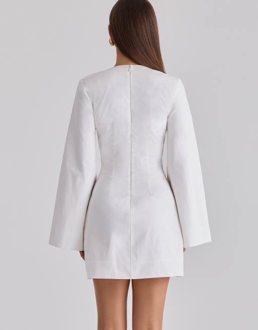 House of CB - Robe courte en coton à manches cloche - Blanc, 2 de 4