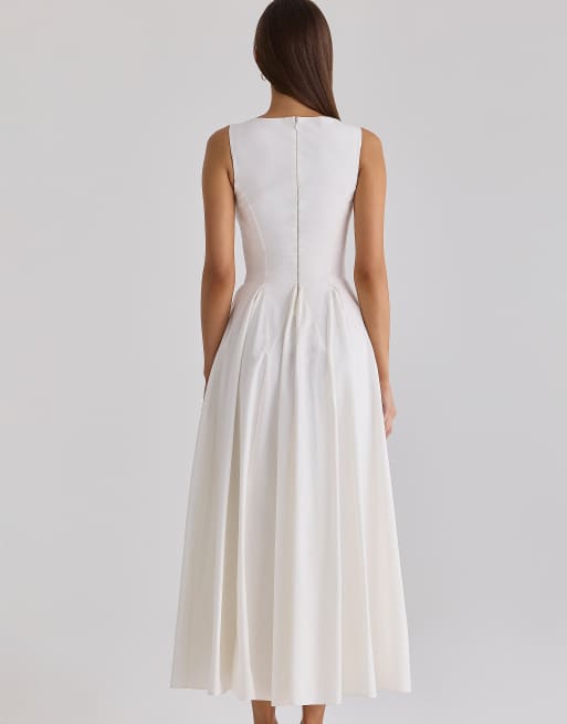 House of CB robe longue en coton blanche à encolure bateau et boutonnage devant - blanc, 2 de 4