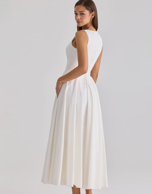 House of CB robe longue en coton blanche à encolure bateau et boutonnage devant - blanc, 4 de 4