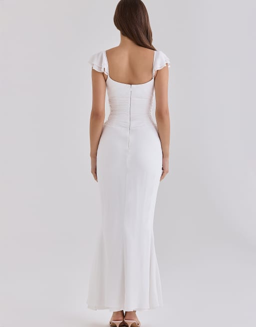 House of CB robe longue en georgette à manches volantées blanche, 2 de 4