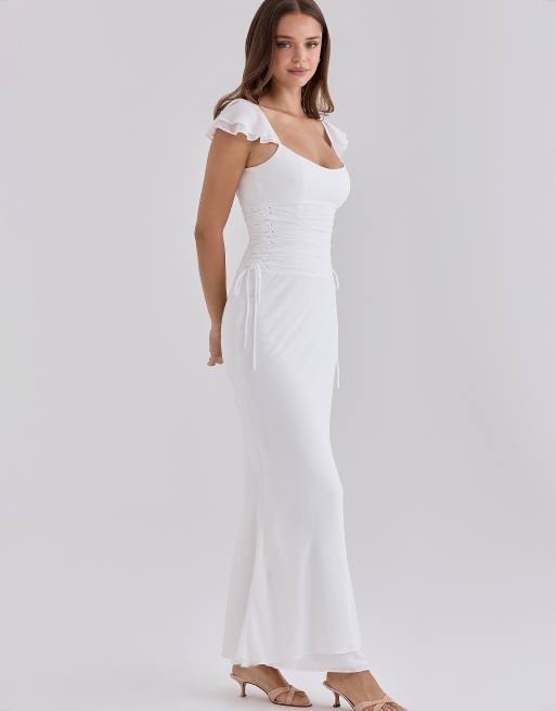 House of CB robe longue en georgette à manches volantées blanche, 4 de 4