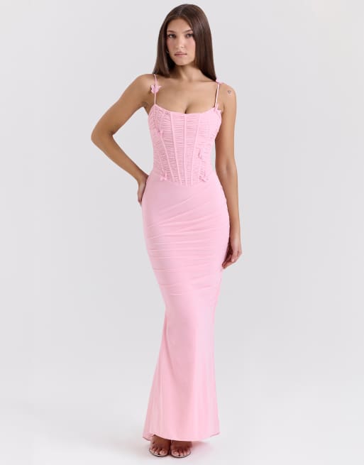 House of CB Romola mesh maxi dress in pink - LPINK, 4 of 4