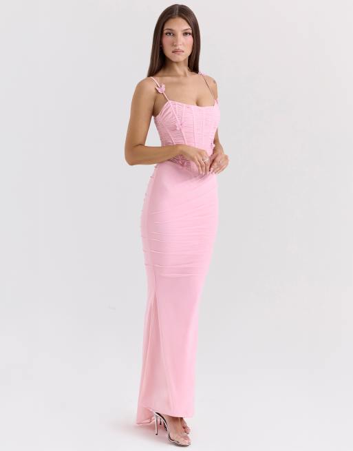 House of CB Romola mesh maxi dress in pink, 3 of 4