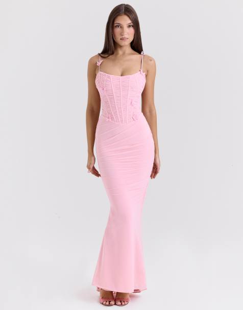 House of CB Romola stretch mesh maxi dress in pink - view 1