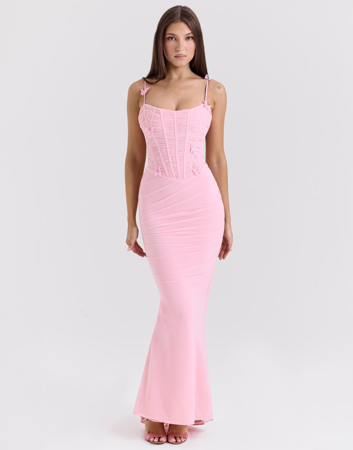 House of CB Romola stretch mesh maxi dress in pink
