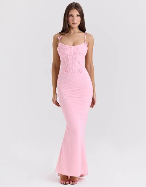 House of CB Romola stretch mesh maxi dress in pink